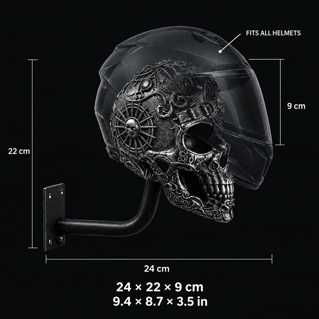 Bonehead size guide — 24 × 22 × 9 cm (9.4 × 8.7 × 3.5 in), fits all helmets